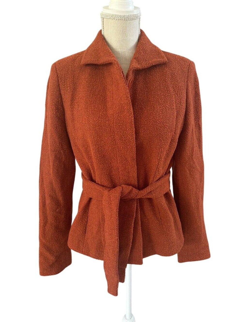 Jones New York Signature Womens Belted Rust Jacket Size 6 Wool Blend Fall